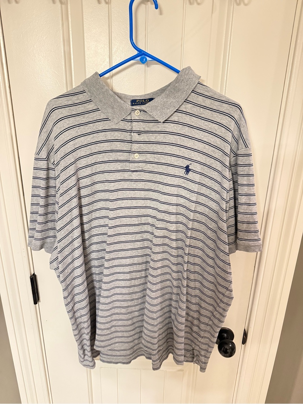 Polo by Ralph Lauren Light Gray and Navy Striped Men’s Polo